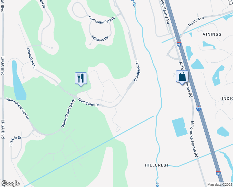 map of restaurants, bars, coffee shops, grocery stores, and more near 870-998 Champions Drive in Daytona Beach