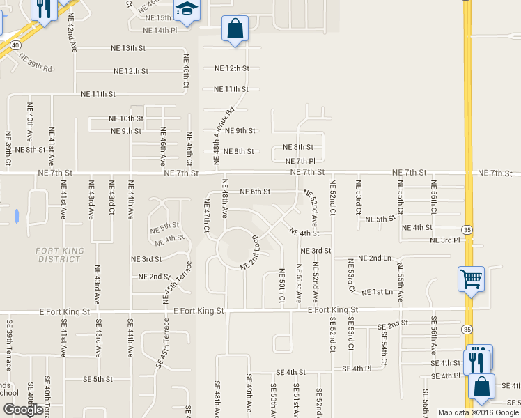 map of restaurants, bars, coffee shops, grocery stores, and more near 4921 Northeast 5th Street Road in Ocala