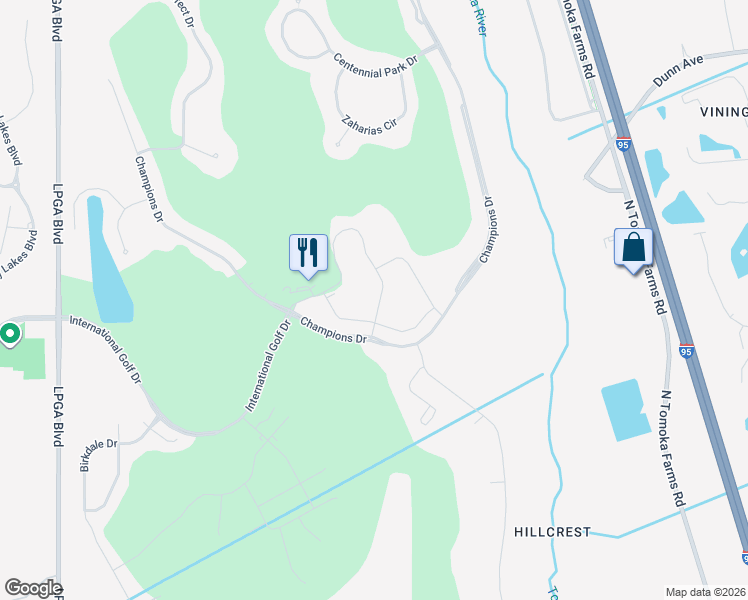 map of restaurants, bars, coffee shops, grocery stores, and more near 870-998 Champions Drive in Daytona Beach