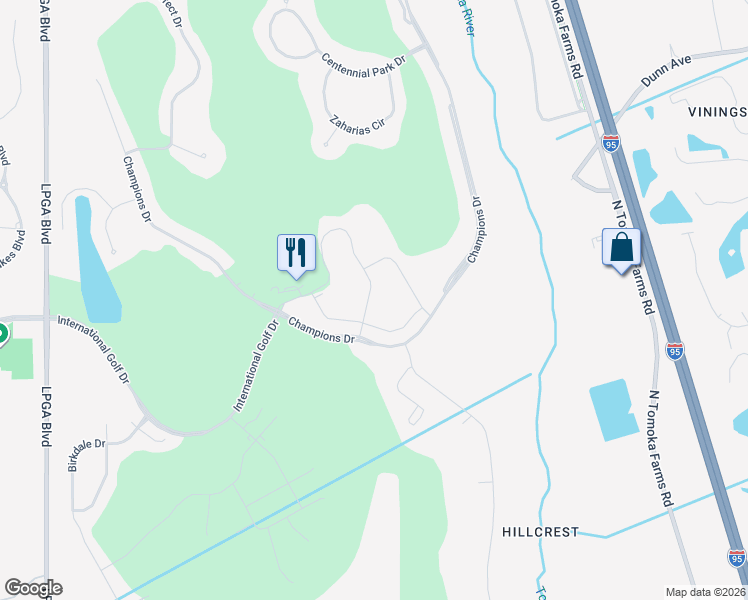 map of restaurants, bars, coffee shops, grocery stores, and more near 870-998 Champions Drive in Daytona Beach