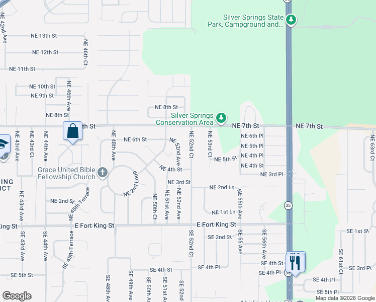 map of restaurants, bars, coffee shops, grocery stores, and more near 430 Northeast 52nd Court in Ocala