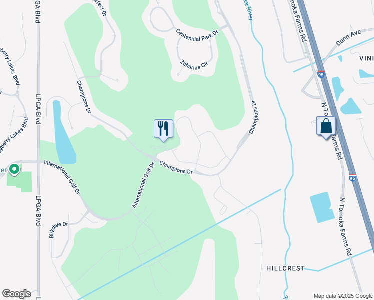 map of restaurants, bars, coffee shops, grocery stores, and more near 870-998 Champions Drive in Daytona Beach