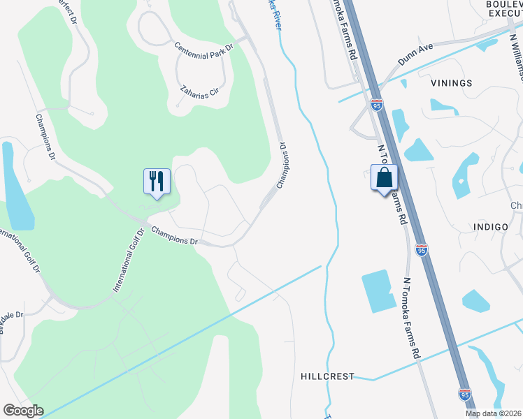 map of restaurants, bars, coffee shops, grocery stores, and more near 871 Champions Drive in Daytona Beach