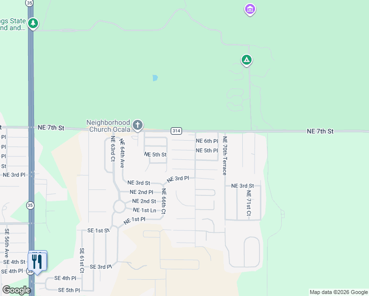 map of restaurants, bars, coffee shops, grocery stores, and more near 6731 Northeast 5th Street in Ocala