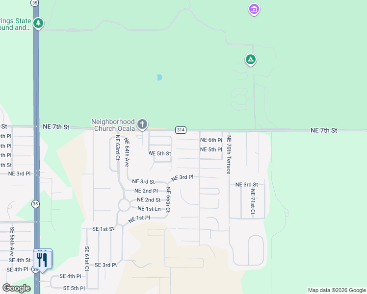 map of restaurants, bars, coffee shops, grocery stores, and more near 6731 Northeast 5th Street in Ocala