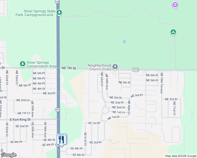 map of restaurants, bars, coffee shops, grocery stores, and more near 501 Northeast 62nd Terrace in Ocala