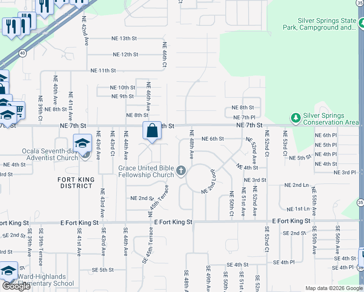 map of restaurants, bars, coffee shops, grocery stores, and more near 439 Northeast 47th Court in Ocala