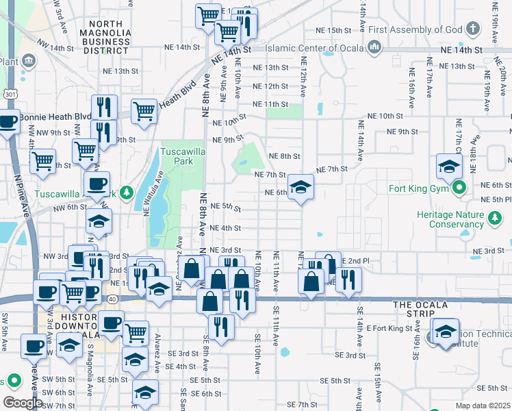 map of restaurants, bars, coffee shops, grocery stores, and more near 962 Northeast 5th Street in Ocala