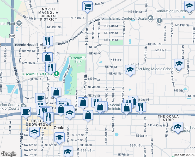 map of restaurants, bars, coffee shops, grocery stores, and more near 920 Northeast 5th Street in Ocala