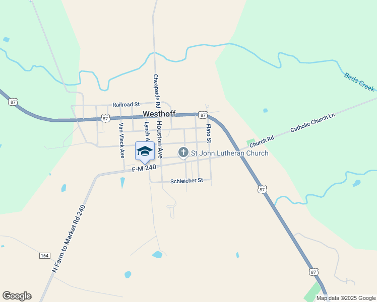 map of restaurants, bars, coffee shops, grocery stores, and more near 157 Cook Avenue in Westhoff