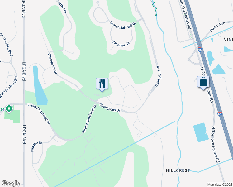map of restaurants, bars, coffee shops, grocery stores, and more near 1000 Champions Drive in Daytona Beach