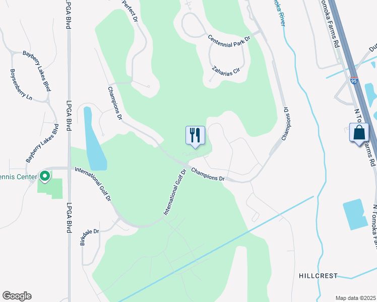 map of restaurants, bars, coffee shops, grocery stores, and more near 1000 Champions Drive in Daytona Beach