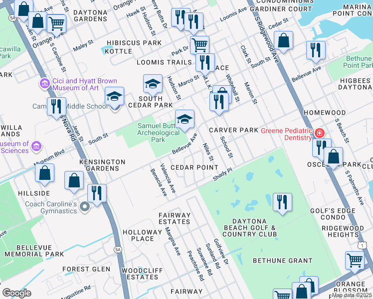 map of restaurants, bars, coffee shops, grocery stores, and more near in Daytona Beach