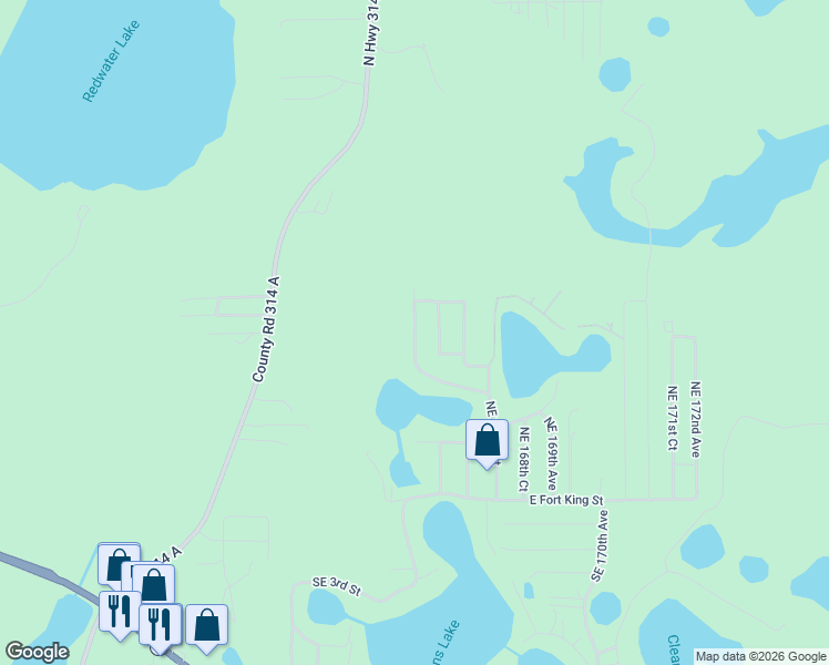 map of restaurants, bars, coffee shops, grocery stores, and more near 600 Northeast 165th Terrace in Silver Springs