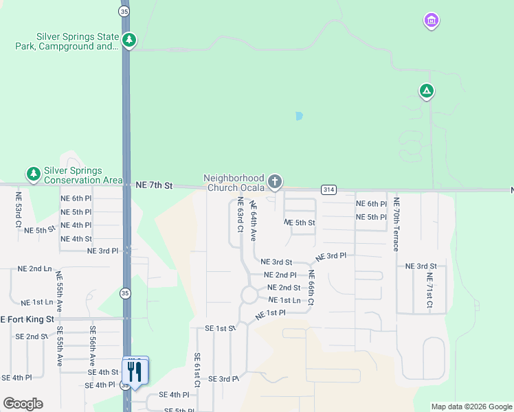 map of restaurants, bars, coffee shops, grocery stores, and more near 601 Northeast 64th Avenue in Ocala