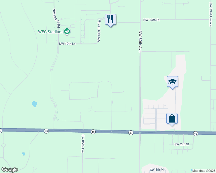 map of restaurants, bars, coffee shops, grocery stores, and more near 511-525 Northwest 82nd Court in Ocala