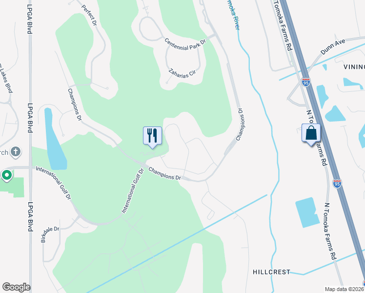 map of restaurants, bars, coffee shops, grocery stores, and more near 1000 Champions Drive in Daytona Beach