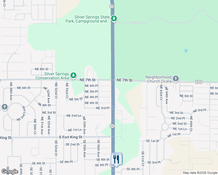 map of restaurants, bars, coffee shops, grocery stores, and more near 5760 Northeast 6th Place in Ocala