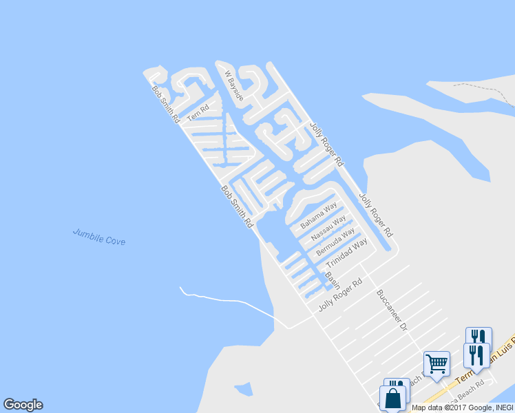 map of restaurants, bars, coffee shops, grocery stores, and more near 4424 Pelican Road in Jamaica Beach