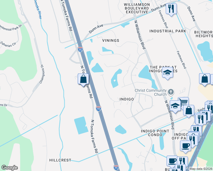 map of restaurants, bars, coffee shops, grocery stores, and more near 528 Crooked Stick Drive in Daytona Beach