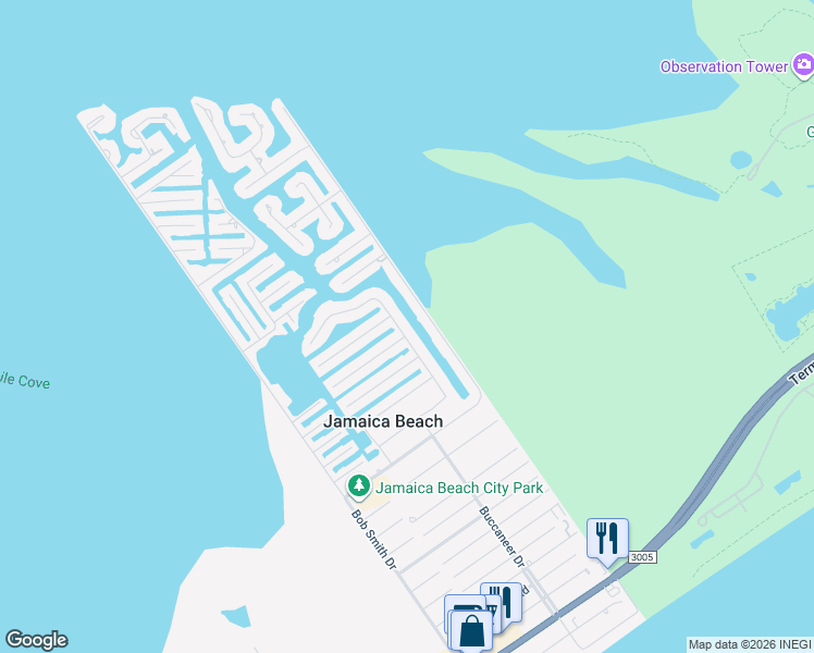 map of restaurants, bars, coffee shops, grocery stores, and more near 4630 Jamaica Cove Road in Jamaica Beach