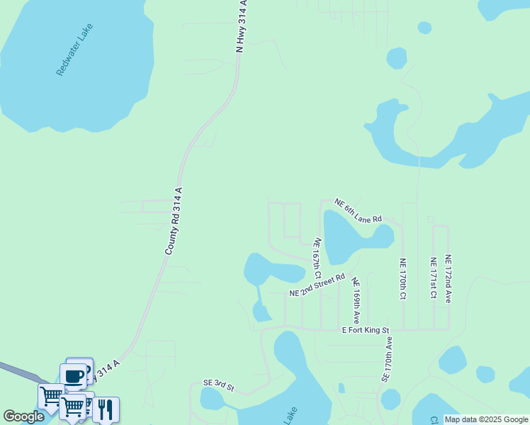 map of restaurants, bars, coffee shops, grocery stores, and more near 600 Northeast 165th Terrace in Silver Springs