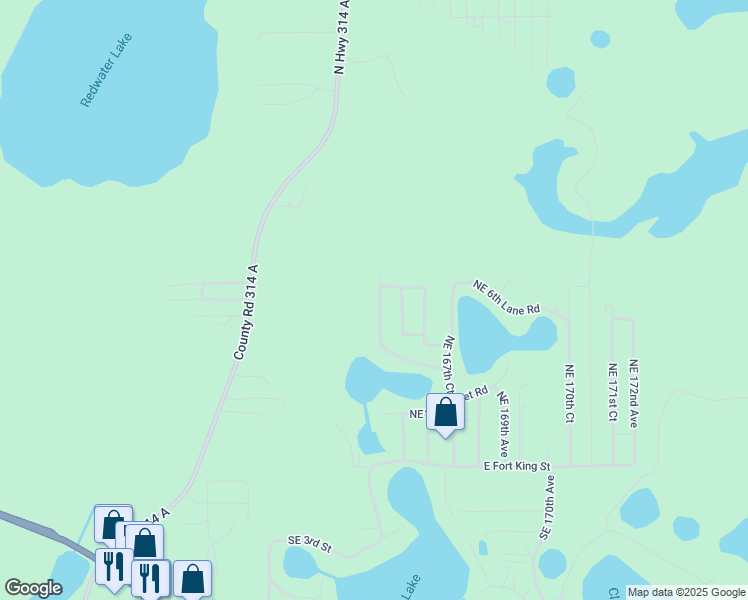 map of restaurants, bars, coffee shops, grocery stores, and more near 600 Northeast 165th Terrace in Silver Springs