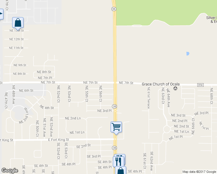 map of restaurants, bars, coffee shops, grocery stores, and more near 5745 Northeast 6th Place in Ocala