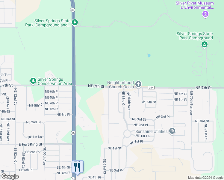 map of restaurants, bars, coffee shops, grocery stores, and more near 635 Northeast 61st Terrace in Ocala