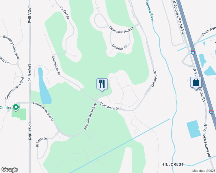 map of restaurants, bars, coffee shops, grocery stores, and more near 1000 Champions Drive in Daytona Beach