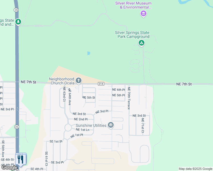 map of restaurants, bars, coffee shops, grocery stores, and more near 6840 Northeast 7th Street in Ocala