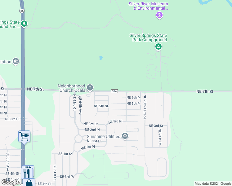 map of restaurants, bars, coffee shops, grocery stores, and more near 6739 Northeast 6th Place in Ocala