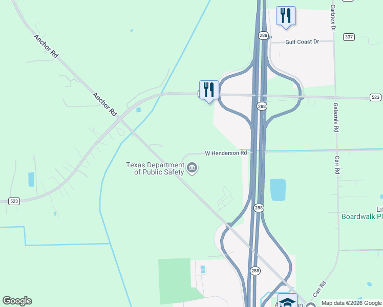 map of restaurants, bars, coffee shops, grocery stores, and more near 1601-1899 West County Road 341 in Angleton