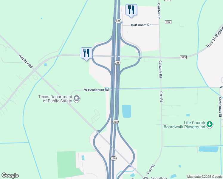 map of restaurants, bars, coffee shops, grocery stores, and more near 1601 West Henderson Road in Angleton