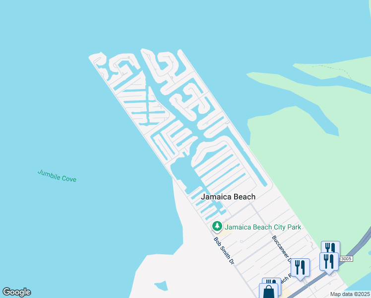 map of restaurants, bars, coffee shops, grocery stores, and more near 4503 Red Fish Cove in Jamaica Beach