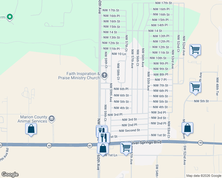 map of restaurants, bars, coffee shops, grocery stores, and more near 599 NW 59th Ave in Ocala