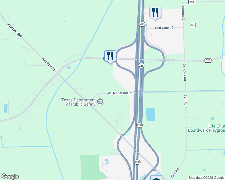 map of restaurants, bars, coffee shops, grocery stores, and more near 1839 West Henderson Road in Angleton