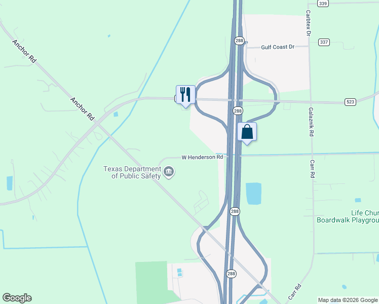map of restaurants, bars, coffee shops, grocery stores, and more near 1839 West Henderson Road in Angleton
