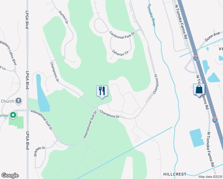 map of restaurants, bars, coffee shops, grocery stores, and more near 1000 Champions Drive in Daytona Beach
