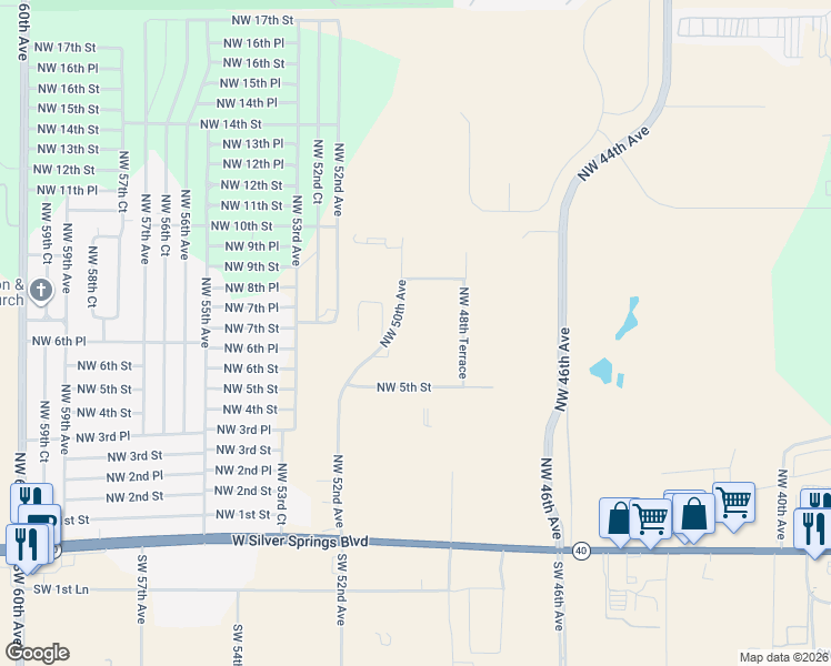 map of restaurants, bars, coffee shops, grocery stores, and more near 633 Northwest 50th Avenue in Ocala