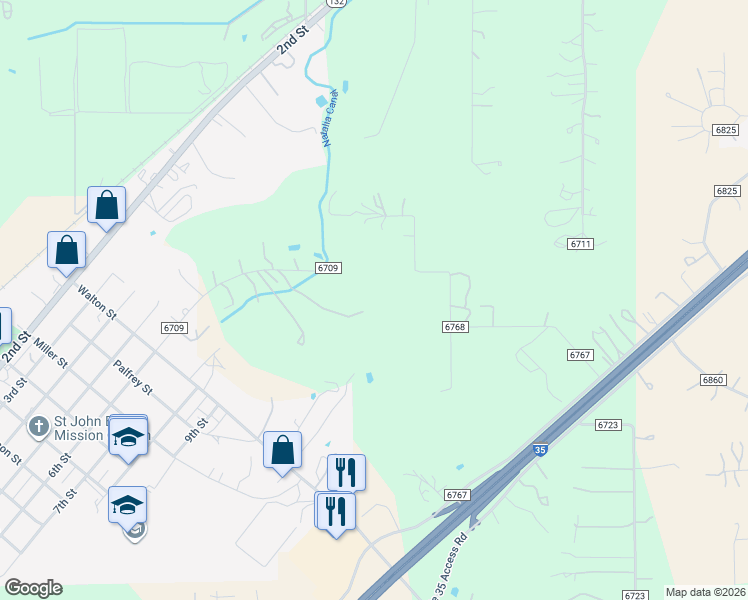 map of restaurants, bars, coffee shops, grocery stores, and more near 325 County Road 6709 in Natalia