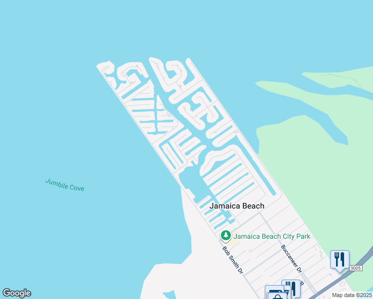 map of restaurants, bars, coffee shops, grocery stores, and more near 16609 Flounder Way in Jamaica Beach