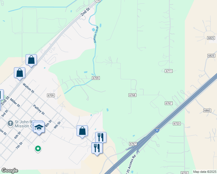 map of restaurants, bars, coffee shops, grocery stores, and more near 325 County Road 6709 in Natalia