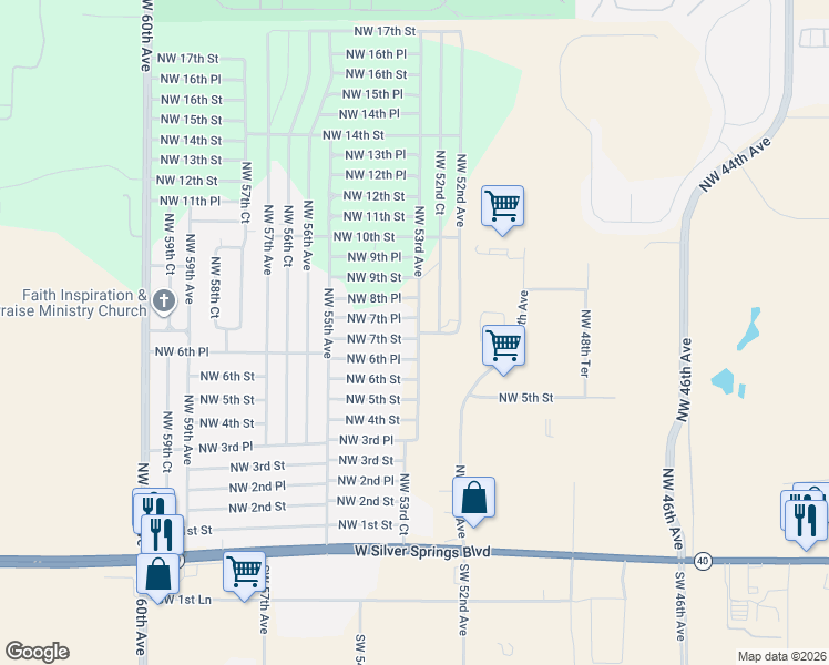map of restaurants, bars, coffee shops, grocery stores, and more near 773 Northwest 52nd Court in Ocala