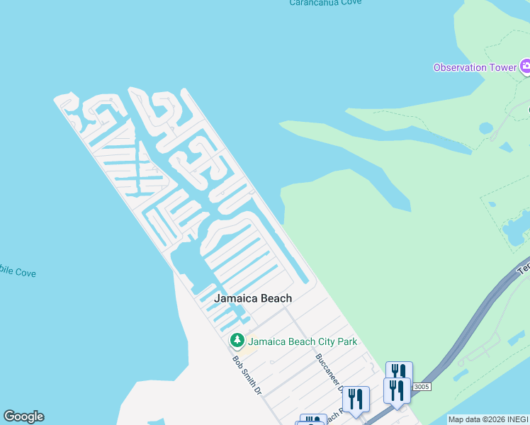map of restaurants, bars, coffee shops, grocery stores, and more near 4603 Jolly Roger Road in Galveston