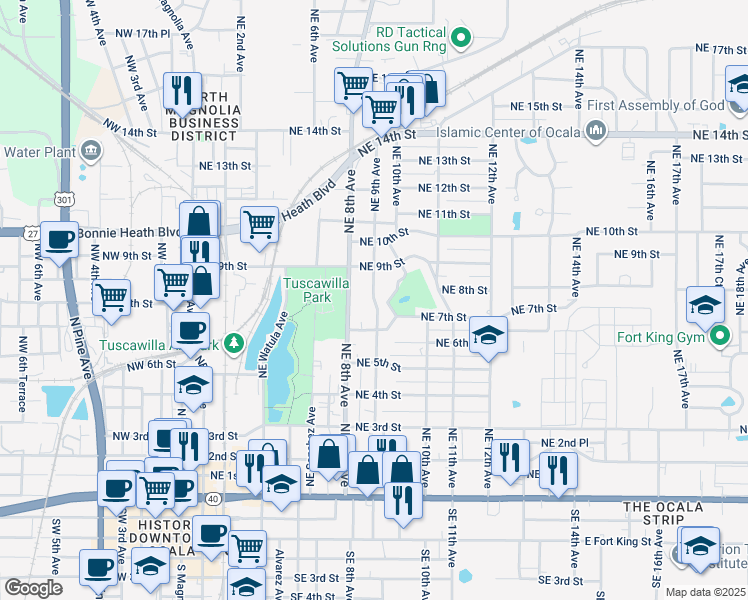 map of restaurants, bars, coffee shops, grocery stores, and more near 700 Northeast 9th Avenue in Ocala