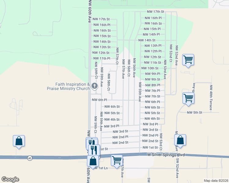 map of restaurants, bars, coffee shops, grocery stores, and more near 764 Northwest 57th Court in Ocala