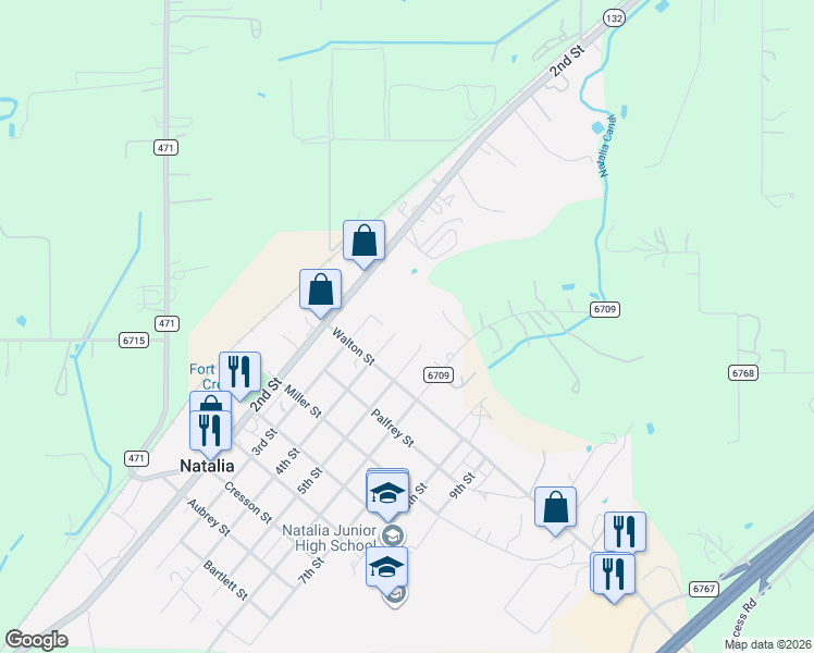 map of restaurants, bars, coffee shops, grocery stores, and more near 118 5th Street in Natalia