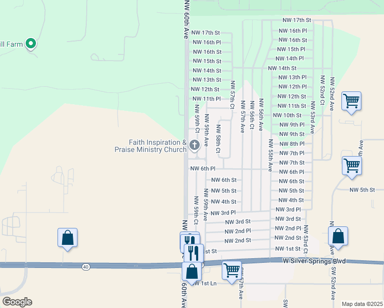 map of restaurants, bars, coffee shops, grocery stores, and more near 755 Northwest 60th Avenue in Ocala