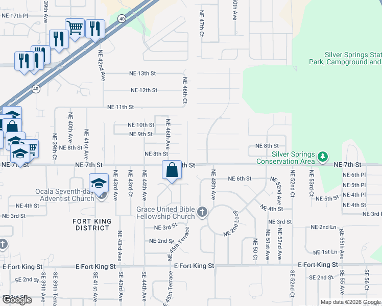 map of restaurants, bars, coffee shops, grocery stores, and more near 706 Northeast 46th Court in Ocala